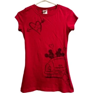 Disney Mickey & Minnie Mouse In Love Tee Shirt with Hearts, Red Girl’s Medium - Picture 1 of 12