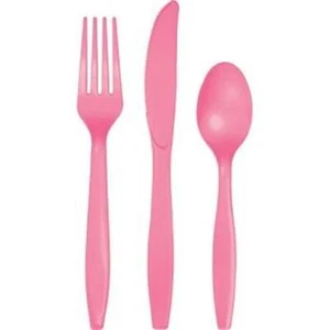Candy Pink Heavy Duty Plastic Cutlery Assort. 24 Pack Tableware Party Supplies - Picture 1 of 1