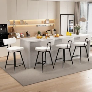 Swivel Bar Stools, Leather Kitchen Stools with Back Footrest Metal Legs - Picture 1 of 68