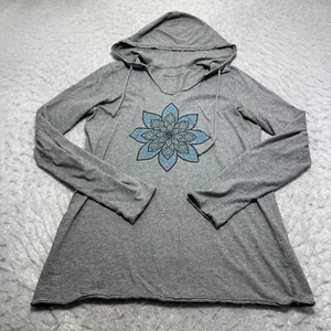 Life is Good Lightweight Hoodie Shirt Gray Flower V Neck Womens Size Medium - Picture 1 of 12