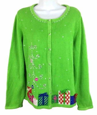 Tiara International Navidad Suéter Mujer Cárdigan Talla Grande Verde Foto 1 de 4