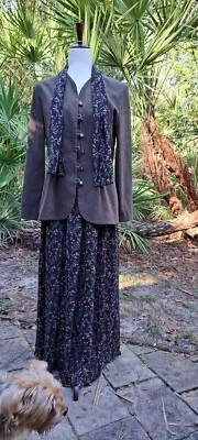 Positive Attitude Suite 女式 6 橄榄绿色花卉 2 件裙子夹克职业装 — 第 1/4 张图片