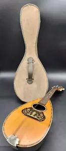 Antik Vintage Holzschüssel Rückseite Mandoline mit Leinwand Etui Instrument - Bild 1 von 16