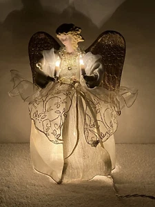 ANGEL TREE TOPPER LIGHTED Christmas Decoration 12" Gold & Silver - Picture 1 of 21