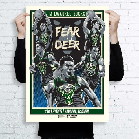 Phenom Gallery Giannis Antetokounmpo Bucks 2019 NBA Playoffs Serigraph (Printer Cover
