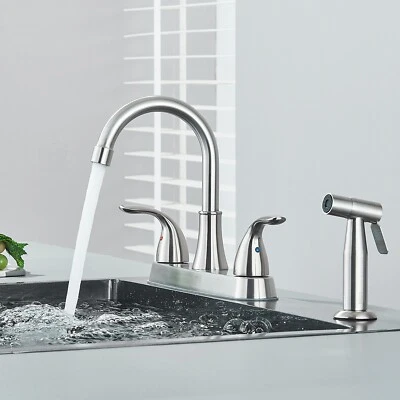 Grifo de cocina 2 manijas giratorio grifo mezclador tirar Dwon rociador grifo níquel cepillado Foto 1 de 4