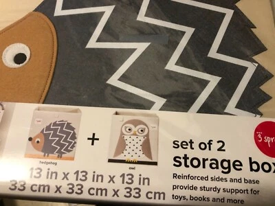 3 Sprouts Children's Fabric Storage Cube Box Soft Toy Bin Pet Hedgehog & Owl - Image 1 of 4