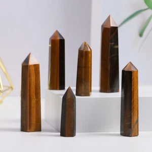 Natürliche Tigerauge Spitze Quarz Stein Heilung Kristall Punkt Stab Obelisk - Bild 1 von 13