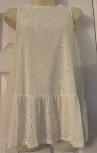 W5 Womens Eyelet White Sleeveless Pullover Babydoll Top Shirt Size M - Picture 1 of 8
