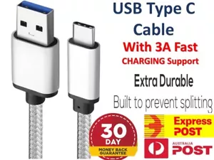3A Braided Type-C USB-C Fast Charger Cable Cord Long For Samsung S9 20 21 Note20 - Picture 1 of 8