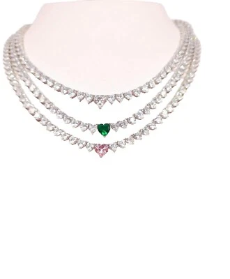 Collana  donna argento 925 collana  Tennis Con Cuori  bianchi. Collana Cuori - Immagine 1 di 4