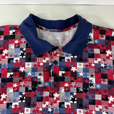 LuLaRoe Shirt Mens Large Golf Polo Bud USA Patriot Red White Blue Stars Stripes - Image 1 of 4