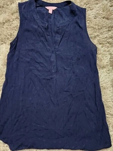Womens Lilly Pulitzer Navy Sleeveless V-neck Blouse Tank Top XS - Picture 1 of 7