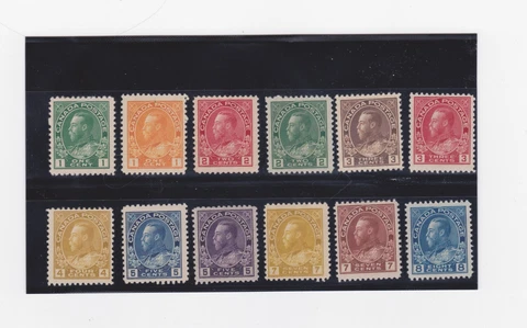 Canada Scott #104-122 1911/24 MINT-OG-H 1c-$1 18 stamps total Cover