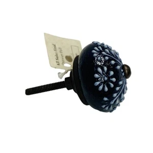 Blue Glass Drawer Pull Rustic Vintage Design Look 2" Diameter 1.25" Bolt New - Picture 1 of 6