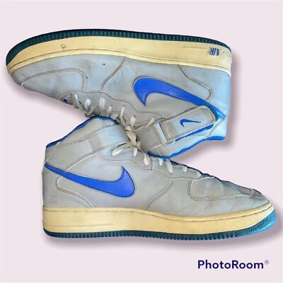 Vintage Nike Air Force 1 Mid Grey Blue 2002 Basketball Sneakers Size 13 - Image 1 of 4
