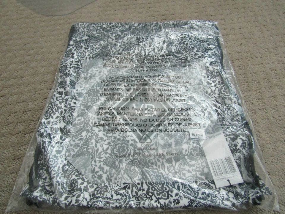 Vera Bradley Drawstring Backsack Backpack in Eden Paisley Black