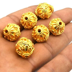 10 PCS 15X17MM SOLID COPPER BALI BEAD 18K GOLD PLATED B 3 - Picture 1 of 5