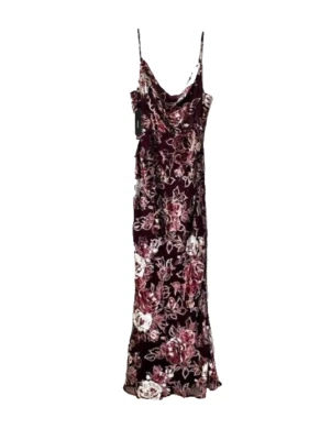 Lulus Maxi Dress Gown Size M Velvet Burgundy Floral Print Embrace Me Wedding - Image 1 of 4