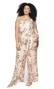 Eloquii Women Pink Floral One Shoulder Jumpsuit With Fringe Plus Size 18 NWT - Picture 1 of 11