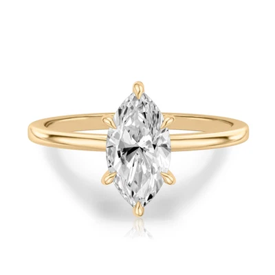Wedding Diamond Ring Lab Grown Marquise 1.1 Carat IGI Certified 14k Yellow Gold - Image 1 of 4