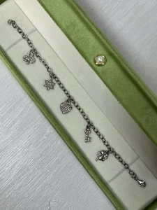 Stamped BB Sterling Silver 925 CZ Rhinestone Crystal Mixed Charms Chain Bracelet - Picture 1 of 15