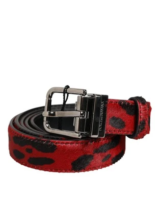 Auténtico cinturón Dolce & Gabbana rojo negro pony cuero hebilla de metal para hombre Foto 1 de 3