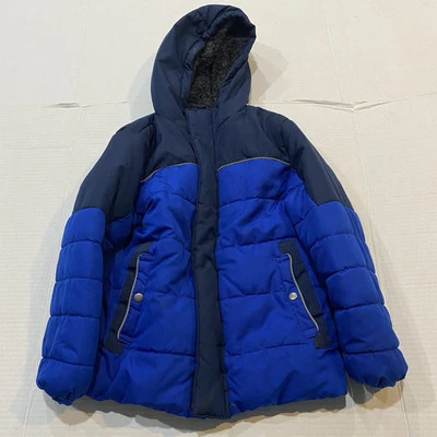 Swiss Tech Kids Blue Black Puffer Jacket Fur Hood Size XS (4-5) - Image 1 of 4
