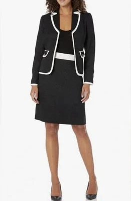 Nipon Boutique NUEVO CON ETIQUETAS $300 Talla 10 2 Piezas Traje Blazer Falda Negro Blanco Borde Negocios Foto 1 de 4