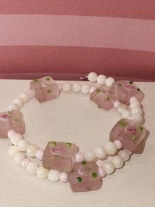 #2003, SELTENES VINTAGE QUARZ ROSE EMAILLE ARMBAND - Bild 1 von 7