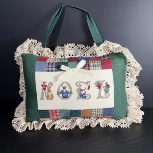 Vtg Hand Stitched Cross Stitch Pillow Christmas NOEL Lace Can Hang 13x9” - Picture 1 of 5