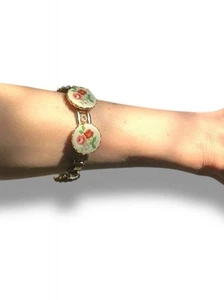 Ceramic Porcelain Vintage Rose and Gold Bracelet Cottage core Day Dream - Picture 1 of 8