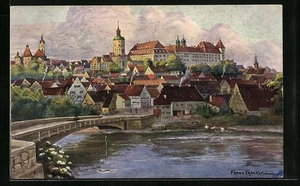 Künstler-AK Günzburg a. d. D., Franz Frankl: Brücke vor dem Schloss  - Picture 1 of 2