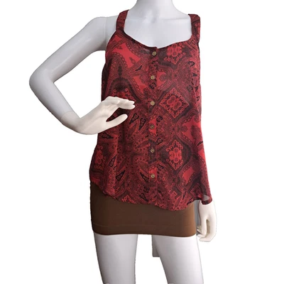 Mujer, Talla Junior Grande, Charlotte Russe, Rojo y Negro, Top Paisley Transparente Foto 1 de 4