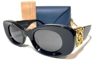 LOEWE ANAGRAM LW 40175U 01A BLACK GOLD W/SMOKE LENSES AUTHENTIC SUNGLASSES 49-21 - Image 1 of 4