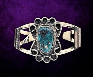 Indianer Navajo Silber Armreif Armband mit einem türkisfarbenen Stein. - Bild 1 von 3
