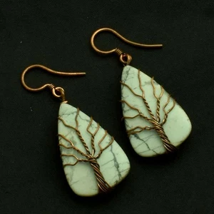 Howlite Handmade Drop Dangle Copper Wire Earrings Jewelry 1.68" AE-44887 - Picture 1 of 1