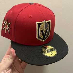 Vegas Golden Knights Fitted Hat 7 3/8 Red Black Patch UV VGK New Era 59Fifty - Picture 1 of 8