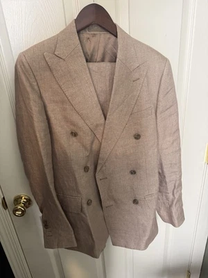 Traje de hombre de lino tostado Hawes y Curtis doble pecho 36R Foto 1 de 2