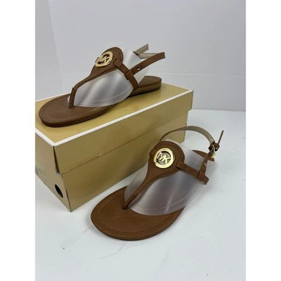 Michael Kors Capri Thong PVC Luggage Brown Gold MK Women Sandals Size 7 w/Box - Image 1 of 4