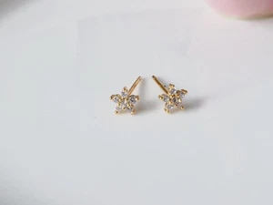 14k Gold Plated Flower Moon Pave Cubic Zirconia Stud Earrings - Picture 1 of 3