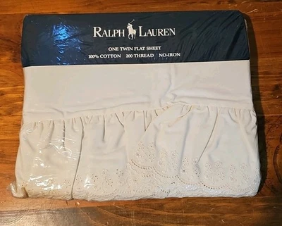 Ralph Lauren BROMLEY LINEN Cream Color Flat Twin Sheet Cotton 100 % Cotton USA - Image 1 of 4