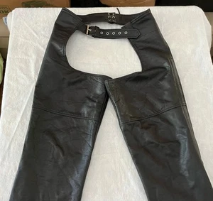 Genuine Leather Motorcycle Chaps Size XL Black Leather Chap Pants Adjustable  - Bild 1 von 18