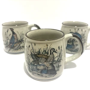 Set 3 tazzine da caffè vintage in gres Himark gioco uccellini pollame acqua natura ottime condizioni - Foto 1 di 11