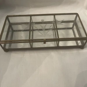 Vintage Glass and Brass Three Section Trinket box With Mirrored Bottom - Picture 1 of 6