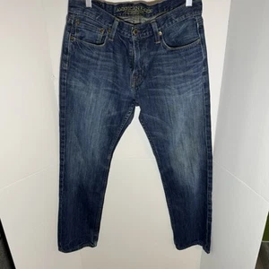 American Eagle Jeans Men 32x32 Slim Straight Dark Wash Whiskers Marble Denim - Picture 1 of 6