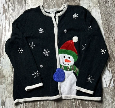 Suéter Mercer Street Studio Mujer Muñeco de Nieve Navidad Frente a Presión XL Adornado Foto 1 de 4