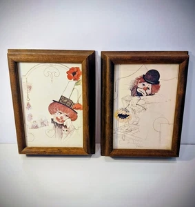 2 Framed Vintage William Tara Art Print Sad Clowns 8.5" X 6.5" Lot Set Of 2 - Picture 1 of 6