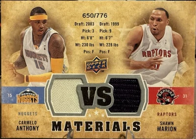 Camiseta deportiva Carmelo Anthony & Shawn Marion 2009-10 cubierta superior reliquias/776 Foto 1 de 2