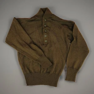 Vintage Dark Academia Military Sweater Men Size XL 80s Olive Wool 5-Button - Picture 1 of 5